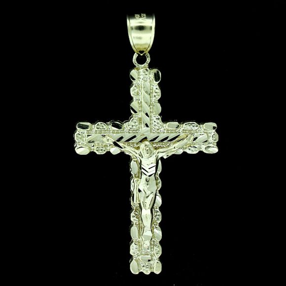 Real 10K Yellow Gold Large Nugget Cross Pendant - Picture 4 of 4